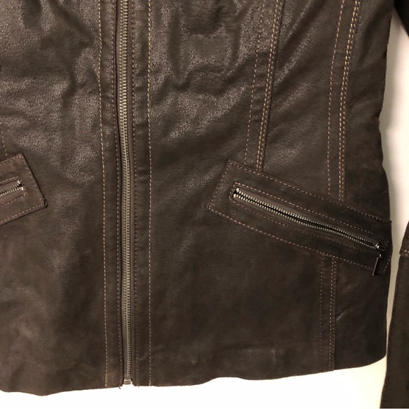 NWT Danier Dark Brown Crackled Leather Jacket - Picture 5 of 7